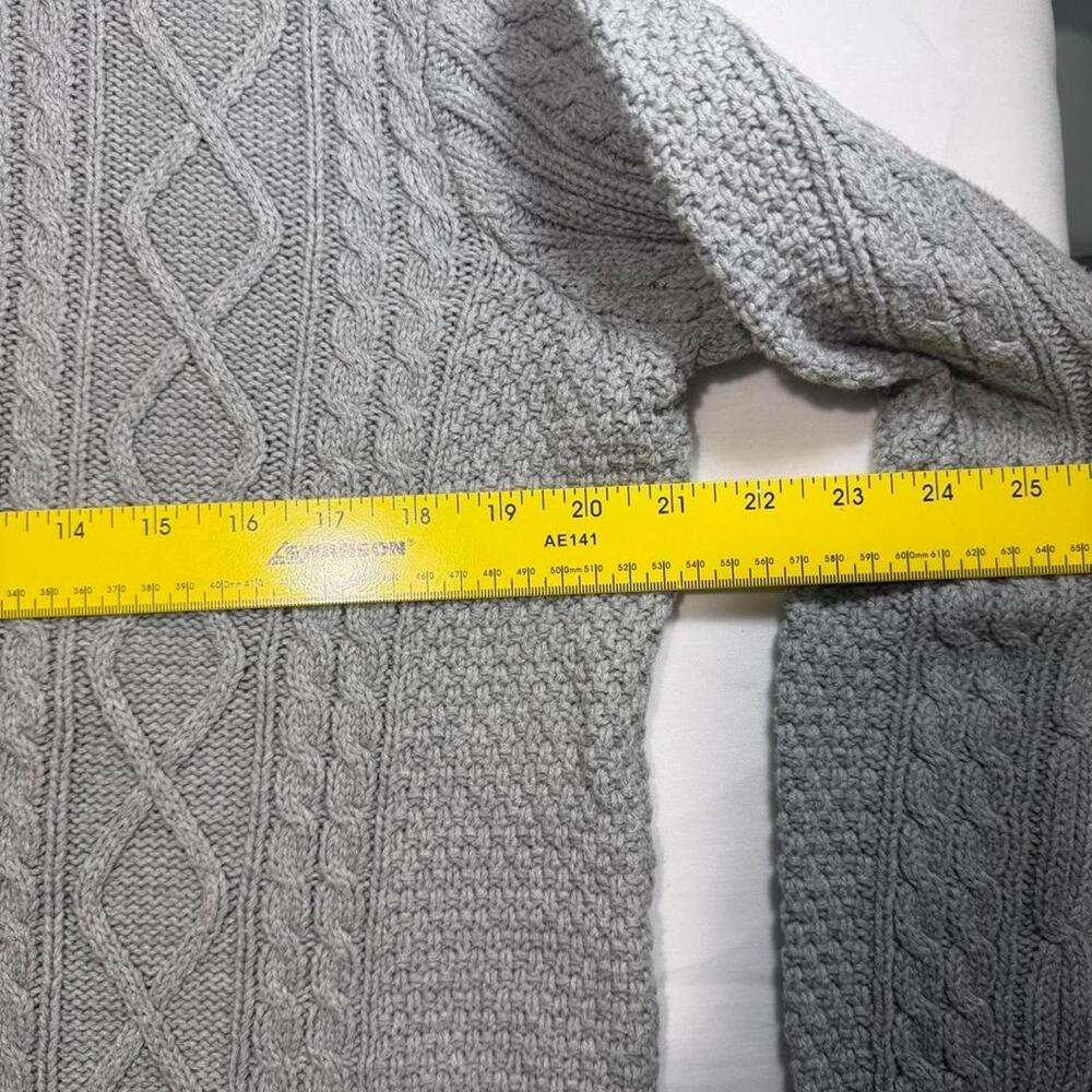 J Crew Mens Large Gray 100% Cotton Cable Knit Fisherman Sweater Crewneck - Picture 4 of 4
